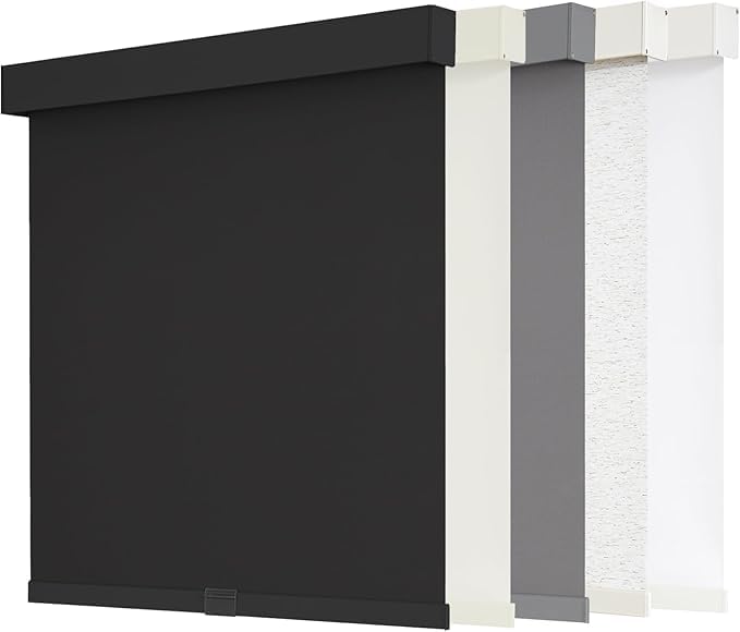 AOSKY Blackout Roller Shades Cordless Blinds for Windows, Free-Stop Shades with Valance, Thermal Insulated Fabric, UV Protection, Natural Woven Blinds for Home and Office (22″ W x 72″ H, Black)