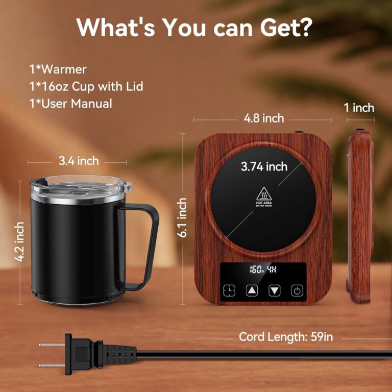 Coffee Mug Warmer & Mug Set for Desk, Electric Coffee Cup Warmer with 16oz Heated Mug, Temperature Control Smart Coffee Heater with Auto Shut Off & 9 Temp Settings, Gifts for Men Women, Black