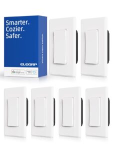 ELEGRP Smart Light Switch, 2.4GHz Wi-Fi Light Switch Compatible with Alexa & Google Assistant, Neutral Wire Required, APP Control and Timer Schedule, UL Certified,Single Pole, White, 10 Pack