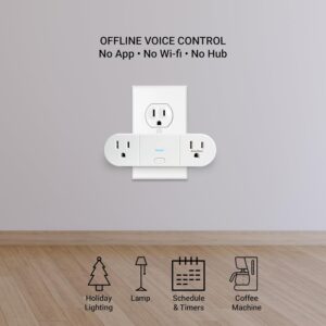 Emerson SmartVoice 2-in-1 Dual Wall Plug, Offline 30+ Voice Control Commands – No APP, No WiFi, No Setup, Smart Outlet Extender for Home and Office, Sleep & Wake Timer, ETL Listed