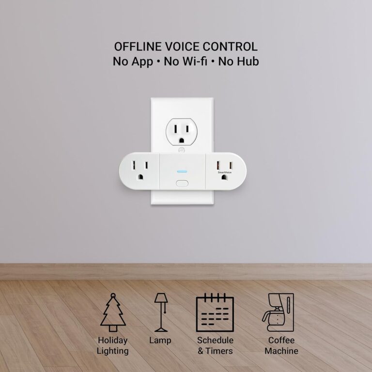 Emerson SmartVoice 2-in-1 Dual Wall Plug, Offline 30+ Voice Control Commands – No APP, No WiFi, No Setup, Smart Outlet Extender for Home and Office, Sleep & Wake Timer, ETL Listed