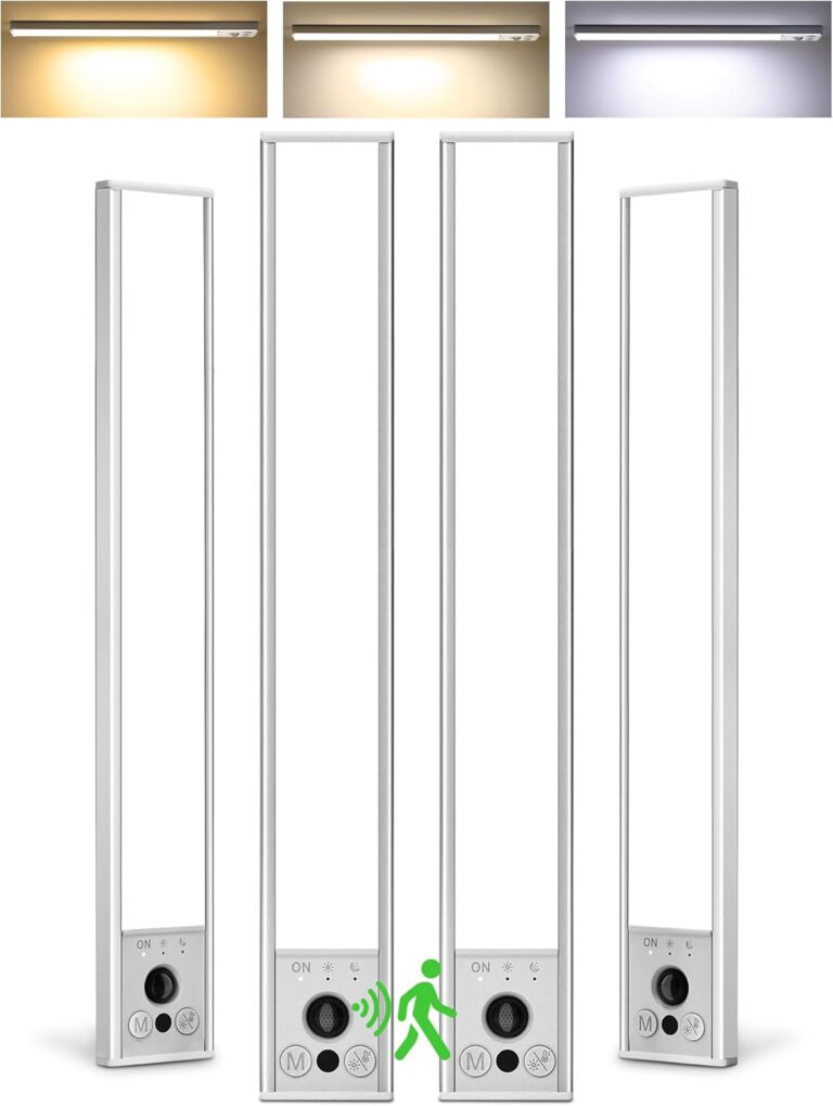 EZVALO 4-Pack Under Cabinet Lights, 2300mAh Rechargeable Motion Sensor Light Indoor, Wireless Closet Lights Battery Operated, with 3 Color Temps, Dimmable, Magnetic, for Kitchen, Stair, Pantry(8inch)