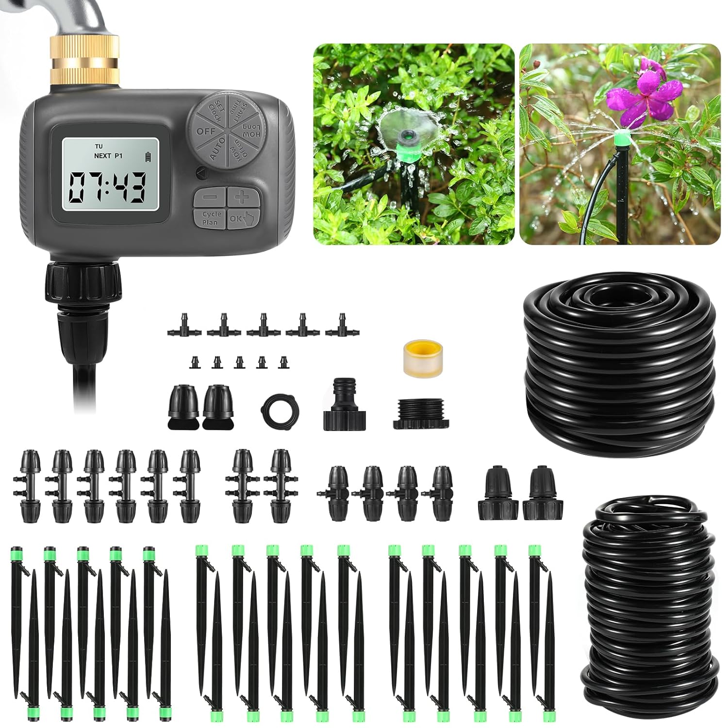 Gobelief Smart Drip Irrigation System, Adjustable Timed Watering for Raised Beds & Potted Plants, Includes Leak-Resistant Tubing Kit (5/16” & 1/4”)
