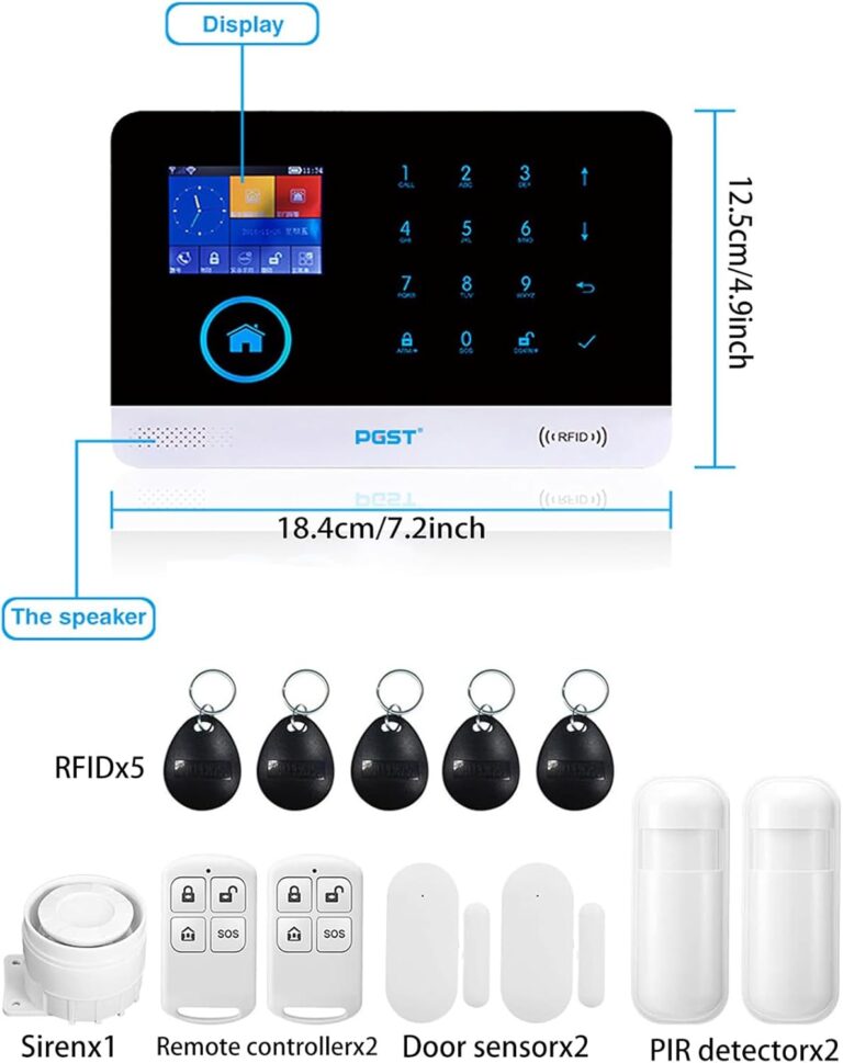 MaiMMaledy Wireless Home Alarm Security System 13PCS 433MHz LCD Display with Host Remote Controls Alarm Window Door Sensor WiFi+GSM Auto Dial Alarm Compatible with Alexa Google Home Voice Control