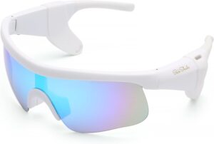 Peak Shade Smart Glasses for Men & Women, Bluetooth 5.3 Sports Sunglasses with Hands-Free Calls, Open-Ear Speaker, Polarized UV400, IPX5 Waterproof, Magnetic Charging for Running Cycling (Black/Grey)