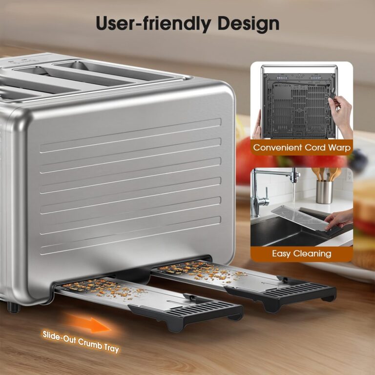 Toaster 2 Slice with Smart Digital Touchscreen & 1-Touch Memory | Stainless Steel 1.5″ Extra-Wide Slots for Bagels & Artisan Bread | 900W for Fast, Even Toasting | Defrost, Reheat, Single-Slice Mode