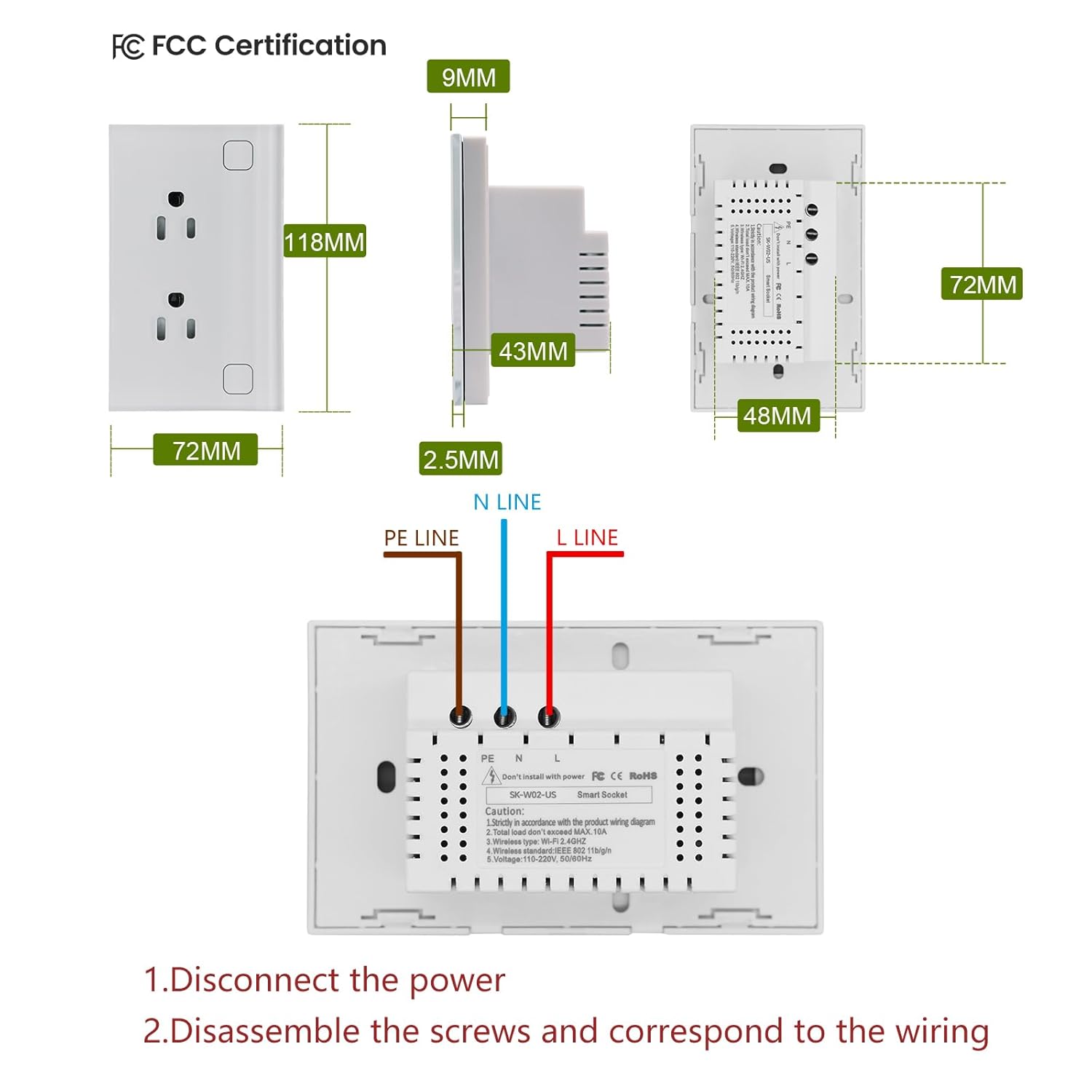 TOZENVAN WiFi Smart Wall Outlet, Outlet Compatible with Alexa and Google Home, Smart Tuya Socket with Energy Monitoring and Timer, Dual Sockets2.4GHz WiFi Only, White 1 Pack