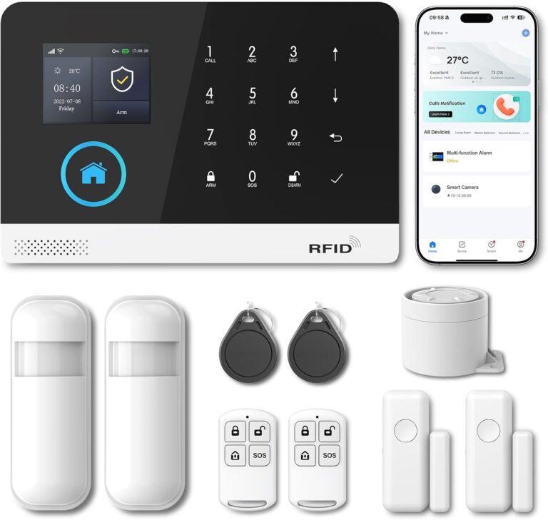 Wireless Home Security Aystem,24Pcs DIY Kit with Door/Window Sensors,Motion Sensors Detectors,SOS Button,Remote,APP Insta Alert Compatible with Alexa,for Smart Life or Tuya APP,NO Monthly Fees