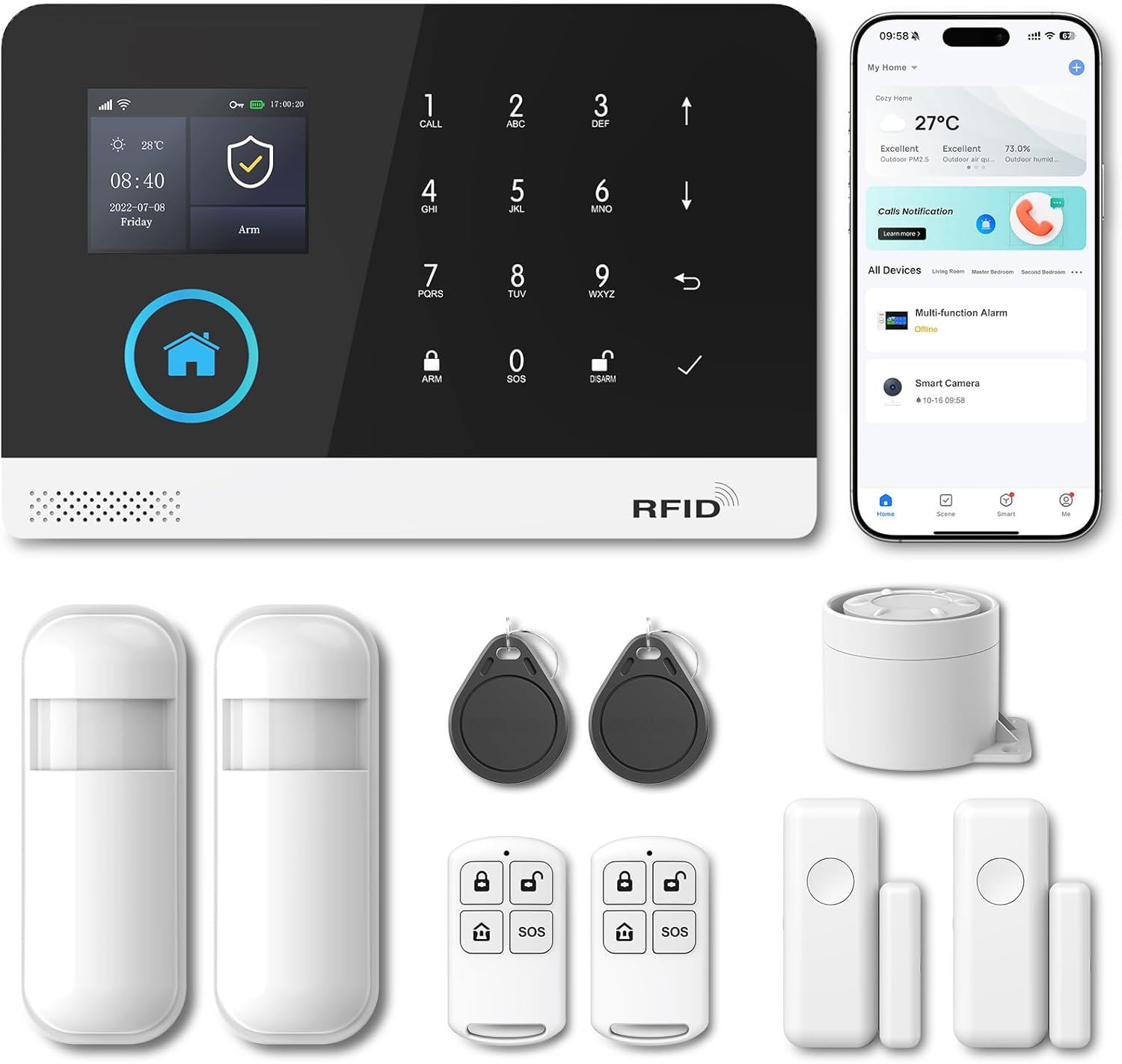 Wireless Home Security Aystem,24Pcs DIY Kit with Door/Window Sensors,Motion Sensors Detectors,SOS Button,Remote,APP Insta Alert Compatible with Alexa,for Smart Life or Tuya APP,NO Monthly Fees