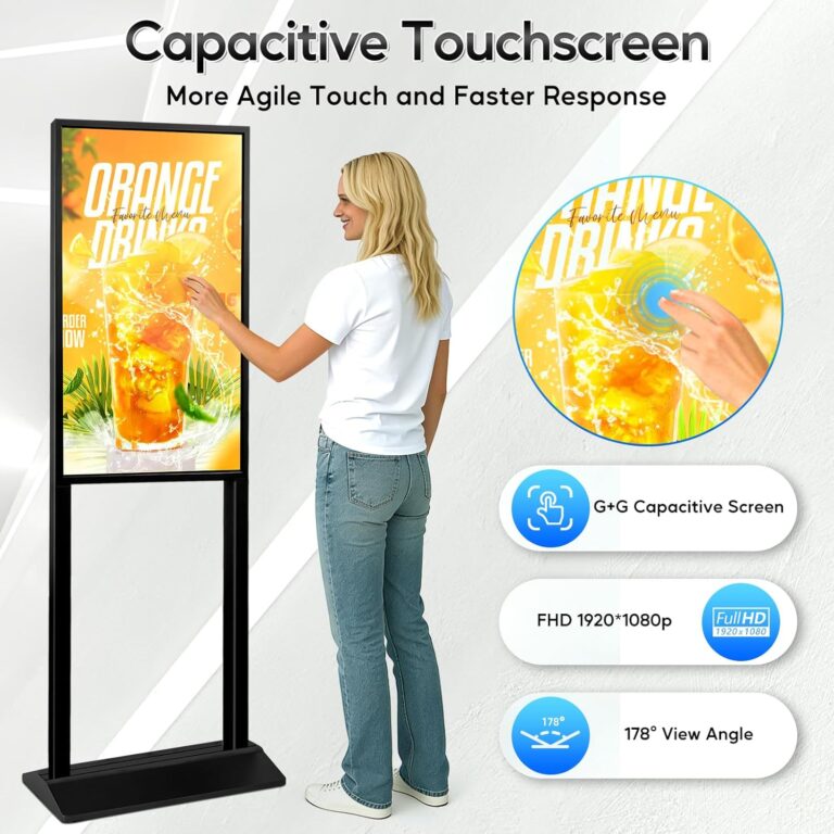 32 Inch Digital Signage Kiosk FHD 1080P G+G Capacitive Touchscreen Advertising Display 700 nits High Brightness Digital Menu Board for Restaurants/Stores