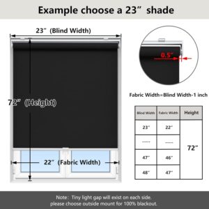 AOSKY Cordless Roller Shades Blackout Blinds for Windows Room Darkening Rolled Up Shades with Spring System, UV Protection Window Shades Door Blinds for Home and Office (23" W x 72" H, Black)