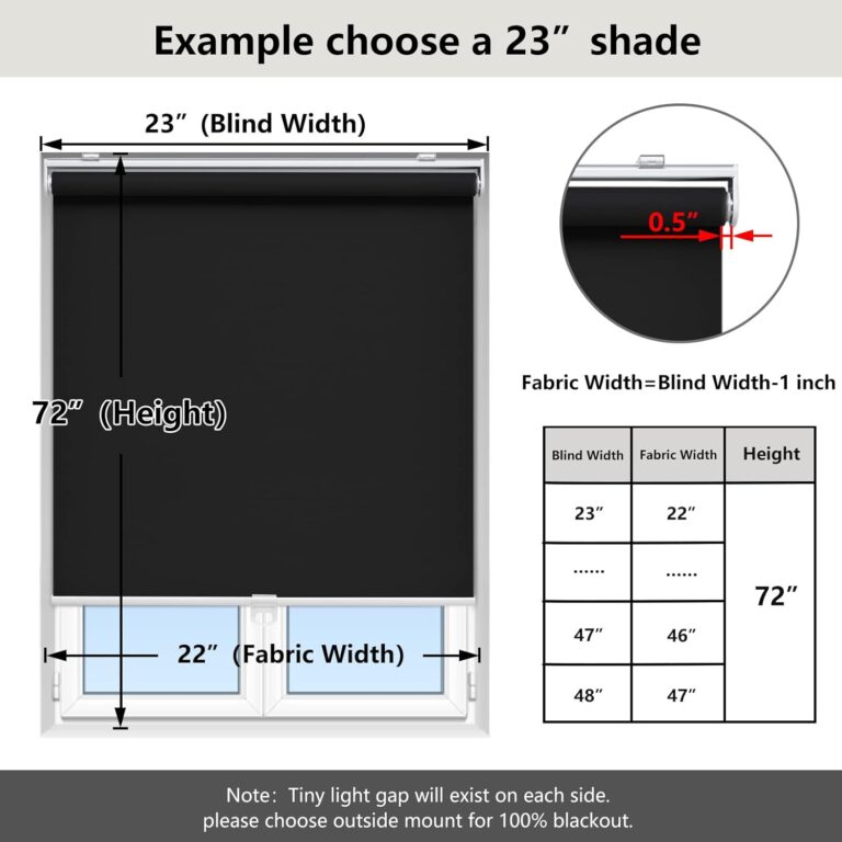 AOSKY Cordless Roller Shades Blackout Blinds for Windows Room Darkening Rolled Up Shades with Spring System, UV Protection Window Shades Door Blinds for Home and Office (23″ W x 72″ H, Black)