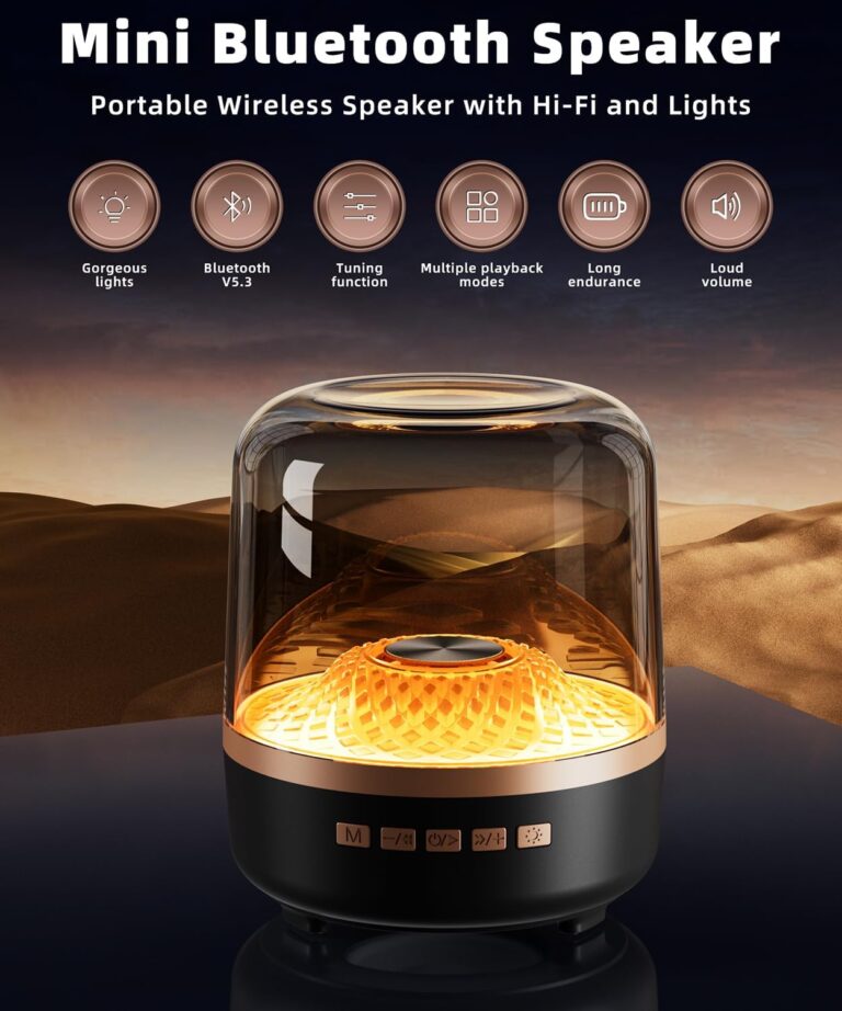 Bluetooth Speaker with HD Sound and Lights, Portable Wireless, Long-lasting battery life, TWS Pairing, for Home/Party/Outdoor/Travel/Beach, Stocking Stuffers, White Elephant Gifts for Adults (Black)