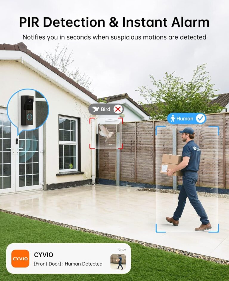 CYVIO Doorbell Camera Wireless, 5MP Video Doorbell with Base Station, Head to Toe Wide Video View, Battery/Wired Option, Package Monitor, 2-Way Talk, Human Detection, 2.4/5 GHz WiFi, No Subscription