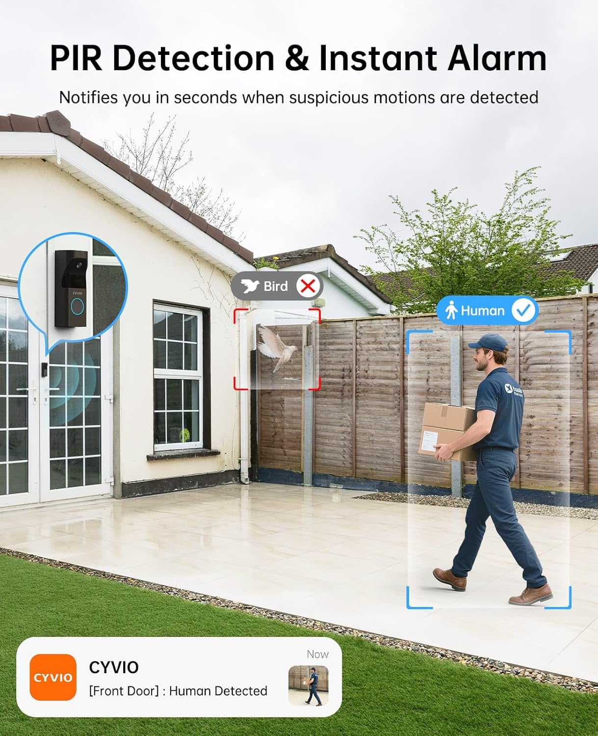 CYVIO Doorbell Camera Wireless, 5MP Video Doorbell with Base Station, Head to Toe Wide Video View, Battery/Wired Option, Package Monitor, 2-Way Talk, Human Detection, 2.4/5 GHz WiFi, No Subscription