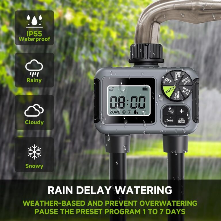 Dsoon Water Timer for Garden Hose, 2 Zone Smart Sprinkler Timer with Rain Delay,Dual-Zone Water Time|Rain Sensor+Manual/Automatic Modes|2025 Waterproof Upgrade|Dual-Program Irrigation System