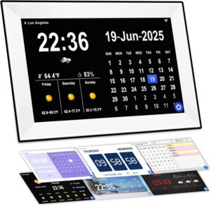 jazeyeah Smart Digital WiFi Clock, 10.1" Inch Touch Screen Auto Time and Date Sync, 7-Day Weather, 64 Custom Alarms & Schedules,2026 Calendar No App Required