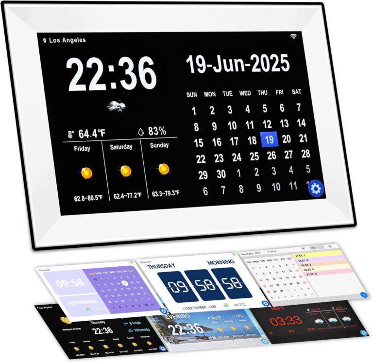 jazeyeah Smart Digital WiFi Clock, 10.1″ Inch Touch Screen Auto Time and Date Sync, 7-Day Weather, 64 Custom Alarms & Schedules,2026 Calendar No App Required