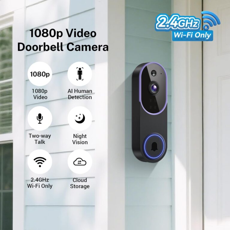 KyraNexo Smart 1080p Video Doorbell Camera with Doorbell Receiver, Live View, AI Human Detection, 2-Way Audio, Night Vision, Cloud Storage (Sold Separately), 2.4G WiFi