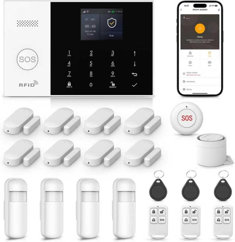 LWOHSI Wireless Home Alarm Camera System,Smart Home Security Systems with T53 HD Camera,Phone APP Alert,Door/Window Sensors,SOS Button,Compatible with Alexa for Home,Apartment,No Contract Fee