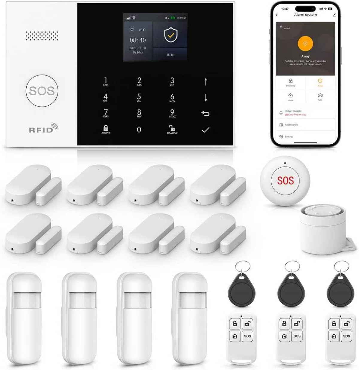 LWOHSI Wireless Home Alarm Camera System,Smart Home Security Systems with T53 HD Camera,Phone APP Alert,Door/Window Sensors,SOS Button,Compatible with Alexa for Home,Apartment,No Contract Fee
