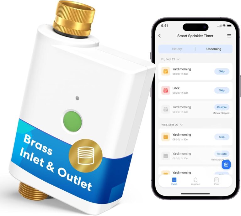 meross WiFi Water Timer for Garden Hose, Smart Hose Timer with Brass Inlet & Outet, WiFi Sprinkler Valve Work with Apple Homekit, Alexa & Google Assistant, Smart Rain Skip for Lawn, Garden & Yard