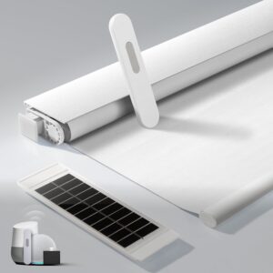 No Drill Motorized Blinds with Remote, Blackout Automatic Blinds with Solar Panel, Cordless Smart Electric Roller Shades for Windows, Beige, 34½ x 72