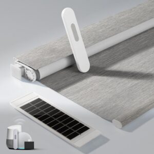 No Drill Motorized Blinds with Remote, Blackout Automatic Blinds with Solar Panel, Cordless Smart Electric Roller Shades for Windows, White, 34 x 72