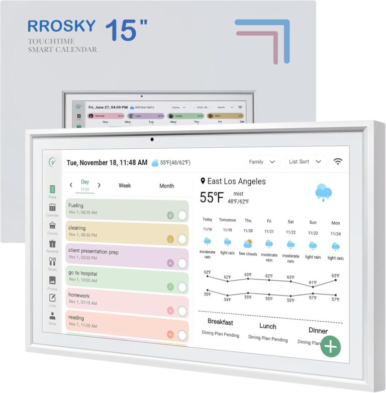 RROSKY WiFi Digital Calendar Smart Family Planner,Chore Charts, Achievement Rewards, AI Meal Planning, Smart Touchscreen Interactive Display for Schedules and Cloud Photo Desk Bases,10.1” Black