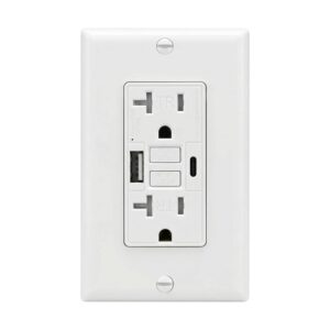 Yusophis 20Amp GFCI Outlet with USB-A & USB-C Ports, Tamper-Resistant Receptacle, Automatic Self-Test & LED Indicator, in-Wall Installation, White with Matching Wall Plate, ETL Listed, 10 Pack