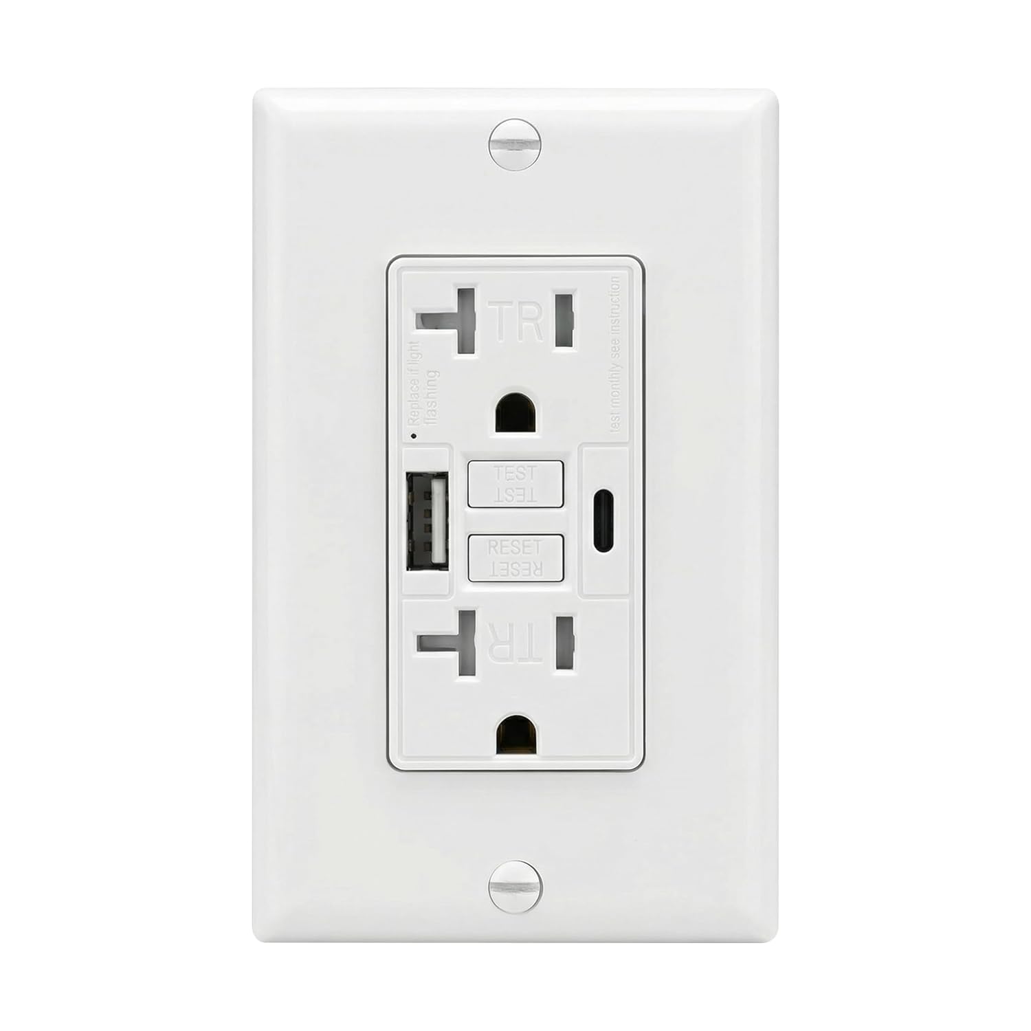 Yusophis 20Amp GFCI Outlet with USB-A & USB-C Ports, Tamper-Resistant Receptacle, Automatic Self-Test & LED Indicator, in-Wall Installation, White with Matching Wall Plate, ETL Listed, 10 Pack