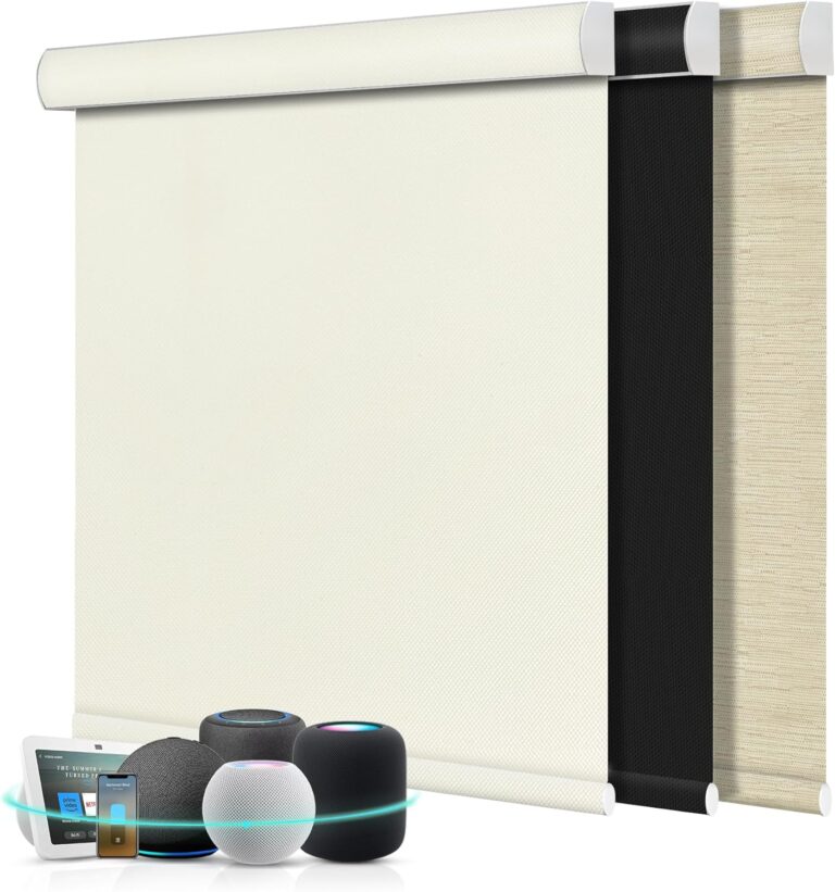 Aprilsmart Motorized Blinds with Remote,Compatible with Apple HomeKit Alexa Google Home- Voice and app Control,Motorized Roller Shades 100% Blackout Fabric Sample (White)