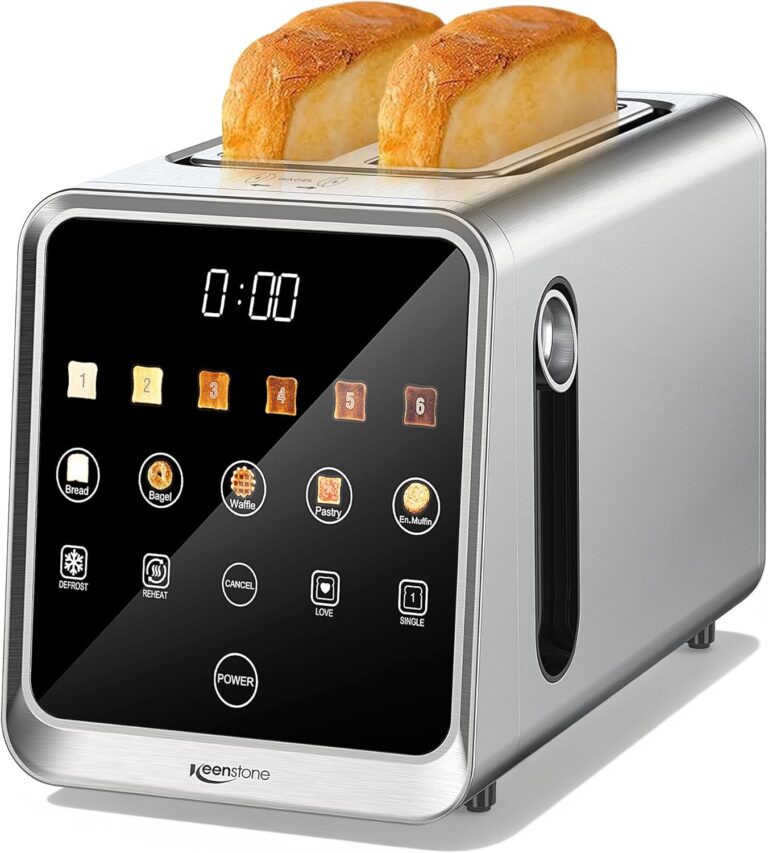 Keenstone Toaster 4 Slice, Digital Smart Toaster with TouchScreen, Dual Control Panel, Single Slot Toasting, Timer, Reheat & Defrost for Bagels, Bread, Waffles, Stainless Steel Kitchen Essentials