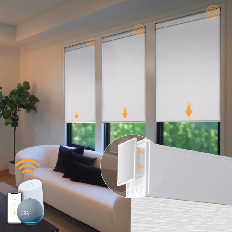 Motorized Blinds No Drill Automatic Blinds for Windows Cordless Roller Shades Electric Blinds with Remote Control Smart Blinds (White, 34.5 x 72)
