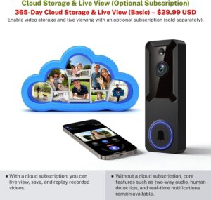 SiloPosh 1080p Wireless Wi-Fi Video Doorbell Camera for Home Safety, Night Vision, Two Way Audio, Cloud Storage, Smart AI Motion Detection, Live View, Battery Powered, Indoor Outdoor Surveillance