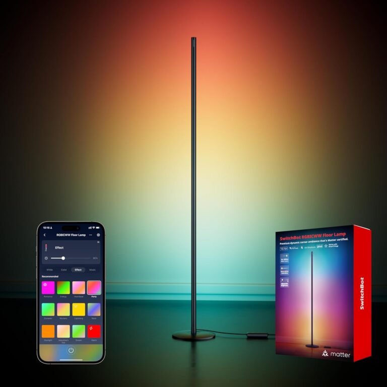 SwitchBot Smart Floor Lamp RGBICWW Voice/App Controlled Works with Alexa, Apple Home & Google, Matter, Warm & Cool White, 1200lm Music Sync, Lamp for Living Room for Bedroom – Christmas/Holiday décor