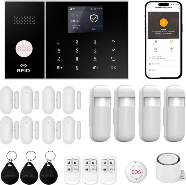 XUK Home Security System, Smart Home Alarm System with Door & PIR Motion Sensor, Works with Alexa/Google Home, Easy Installation Home Security Alarm Kit，Wireless 4G/GSM/Wi-Fi (13pcs Set)