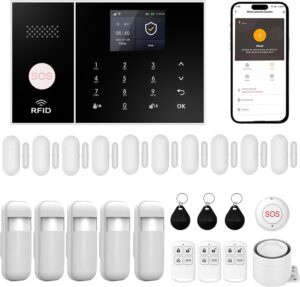 XUK Home Security System, Smart Home Alarm System with Door & PIR Motion Sensor, Works with Alexa/Google Home, Easy Installation Home Security Alarm Kit，Wireless 4G/GSM/Wi-Fi (24pcs Set)