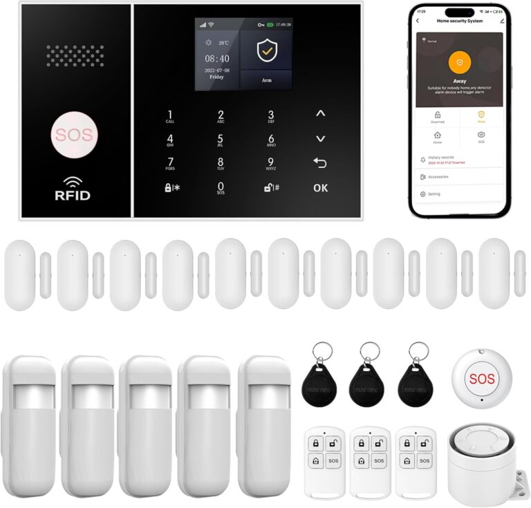XUK Home Security System, Smart Home Alarm System with Door & PIR Motion Sensor, Works with Alexa/Google Home, Easy Installation Home Security Alarm Kit，Wireless 4G/GSM/Wi-Fi (24pcs Set)