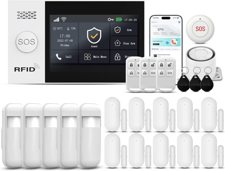 Alarm System for Home Security,22-Pcs 4.3In Touch Screen Hub with 2K HD Camera Home Security System Kit,SOS Button,Window Alarms, Remotes,APP Control,Work with Alexa,No Monthly Fees