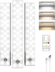 EZVALO 6-Pack Under Cabinet Lighting with Charging Station, 2000mAh Rechargeable Wireless Motion Sensor Lights, 3 Color Temps, Dimmable, Timer, Magnetic, with Remote Control for Kitchen, Closet, Stair