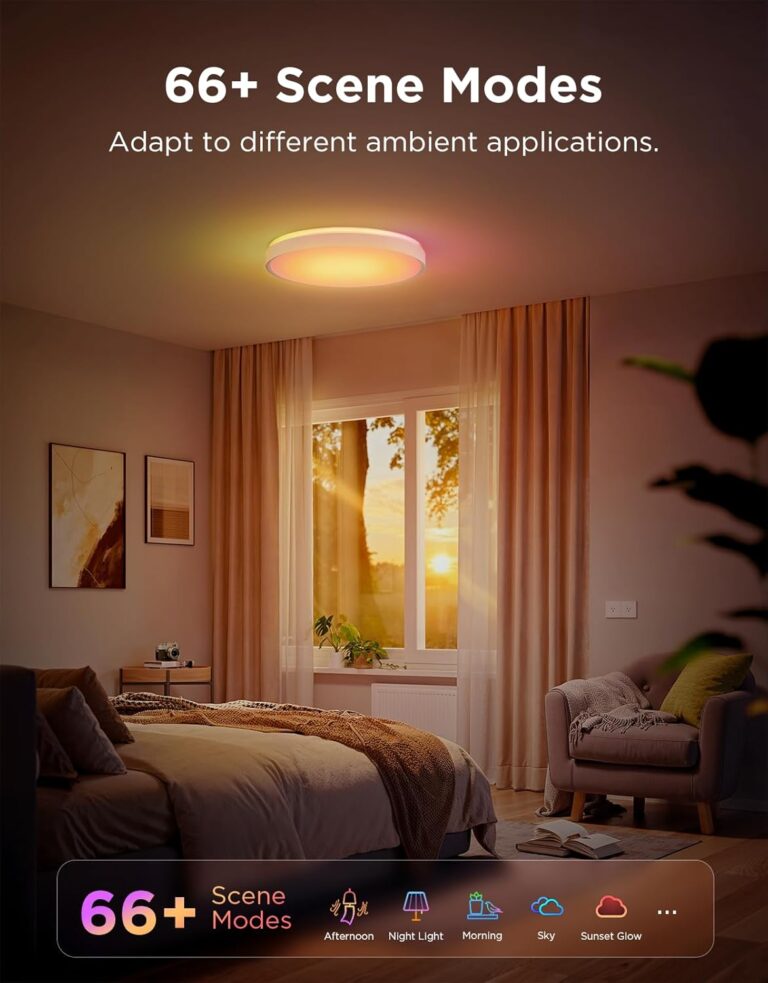 Govee Smart Ceiling Light 4300LM, RGBIC LED Ceiling Light Fixture Works with Matter, Flush Mount Light Fixture, DIY Colors, 2700K-6500K Dimmable for Bedroom, Living Room, 15 Inch, 1 Pack
