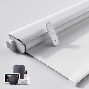 Grandekor No-Drill No Tools Motorized Blinds with Remote | 34x72 White Electric Blackout Smart Roller Shade/APP/Voice Control-for Home Office, Living Room