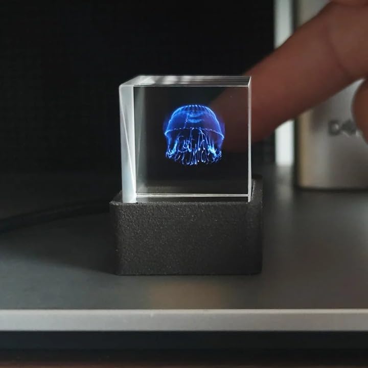 HolaCube WiFi Holographic Crystal 3D Photo Display, Smart Weather Station & Digital Clock with GIF Animations and Electronic Image Album Player for Desktop/Car Décor (Black Base)