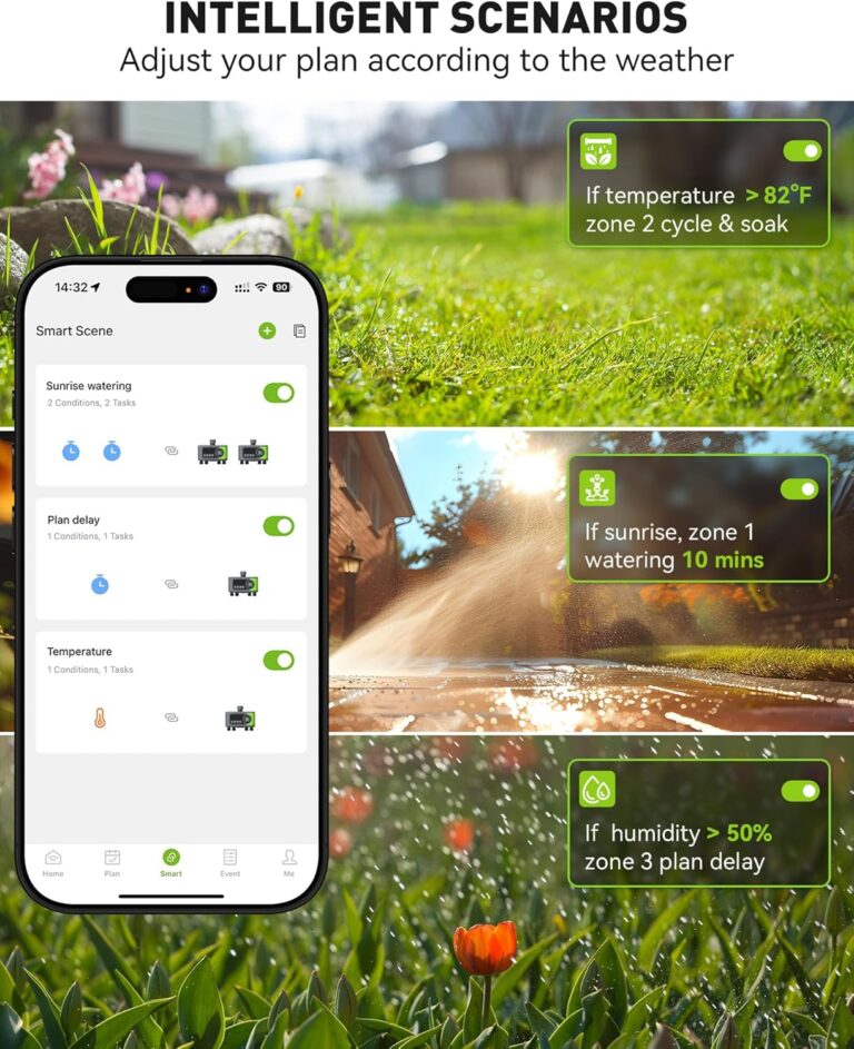 RAINPOINT WiFi Sprinkler Timer 4 Zone, Outdoor Smart Water Timer for Garden Hose with Brass Inlet&Outlet, Custom Programs via APP/Voice Control for Automatic Watering System