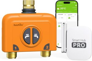 RAINPOINT WiFi Water Timer for Garden Hose, 2 Zone WiFi Sprinkler Controller, Smart Hose Timer Valve, Automatic Drip Irrigation System/Rain Delay for Garden/Lawn (Brass Inlet & Outlet, WiFi Gateway)