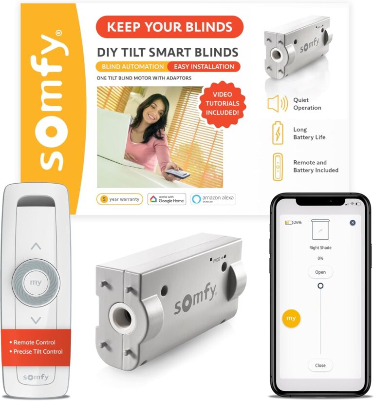 Somfy Clever Tilt Blind Motor Kit 2 Pack – Fits Your Existing 2″ Horizontal Blinds – Smart Blinds for Security, Glare, & Natural Light – Automatic Blinds Opener – Includes Remote, Motor, and Charger