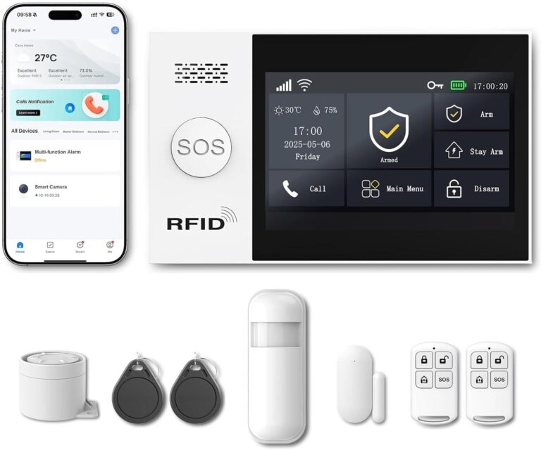 WiFi Wireless Alarm System for Home Security – 24/7 Protection Smart Home Devices 4.3″ Touch Screen, GSM/4G+WiFi, App Instant Alerts, No Monthly Fee, Alexa Compatible for Villa, Kids Safety(24Pcs)