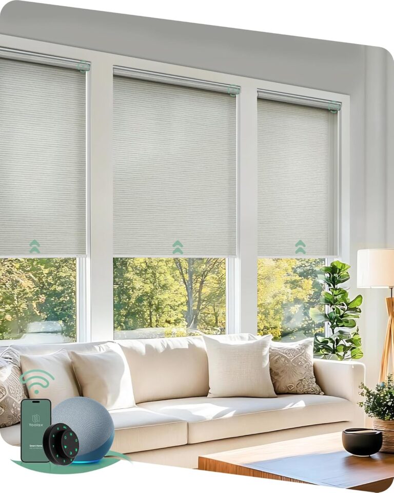 Yoolax Motorized Blinds with Remote, Light Filtering Smart Blinds for Windows Motorized Roller Shades, Automatic Window Shades Compatible with Alexa Custom Size (Linen Beige)