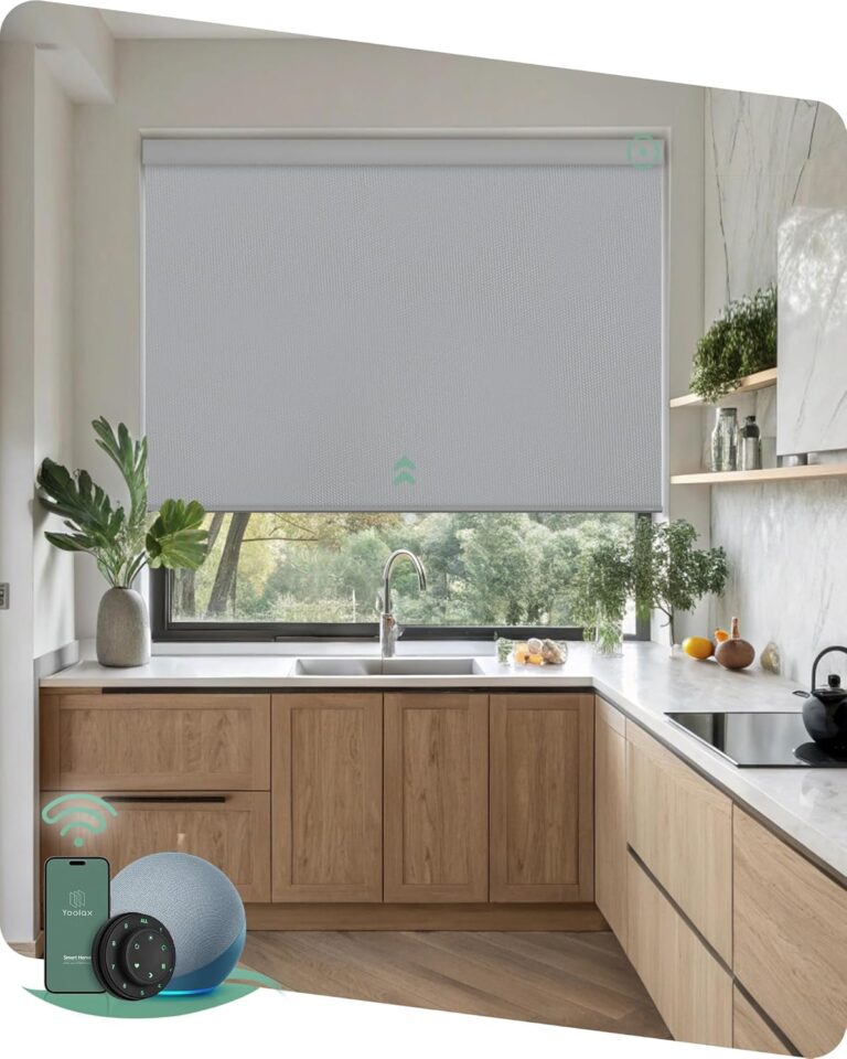 Yoolax Motorized Blinds with Remote, Smart Blinds for Windows Blackout Automatic Shades Work with Alexa Remote Control Roller Window Shades with Valance, Custom Size (Linen Beige)